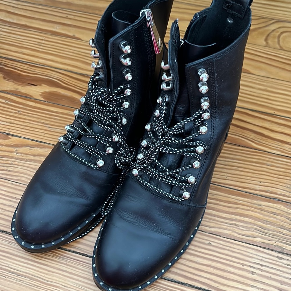 Zara black leather combat boots